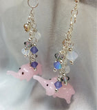 Pink Elephant Lampwork Style Glass Bead Earrings with Sparkling Dangles