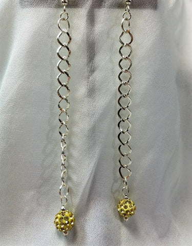 Pale Yellow Pave Bead Long Dangle Earrings