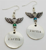 Karma Dangle Earrings with Birds and Metal Winged Heart Beads