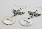 Karma Dangle Earrings with Birds and Metal Winged Heart Beads