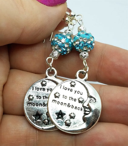 I Love You To The Moon and Back Earrings with Striped Pave Beads
