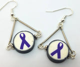 Fimo Clay Purple Ribbon Bead Dangle Earrings