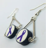 Fimo Clay Purple Ribbon Bead Dangle Earrings