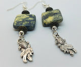 Moss Agate Chicklet Drop Earrings with Goldfish Charm Dangles