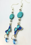 Turquoise Butterfly Dangling Earrings with Swarovski Crystal Dangles