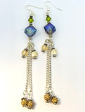 Faceted AB Glass Bead Dangle Earrings with Swarovski Crystal and Pave Bead Dangles