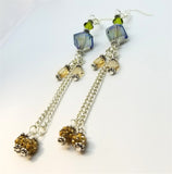Faceted AB Glass Bead Dangle Earrings with Swarovski Crystal and Pave Bead Dangles