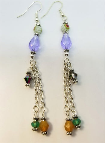 Faceted Purple Teardrop Glass Bead Dangle Earrings with Swarovski Crystal and Czech Glass Bead Dangles
