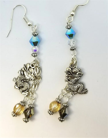 CLEARANCE Dragon Charm Dangle Earrings with Swarovski Crystals