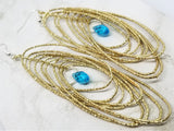 Gold Hoops Chandelier Earrings with Aqua Swarovski Crystals
