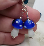 Lampwork Style Blue Cap Mushroom Glass Bead Earrings