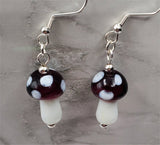 Lampwork Style Amethyst Purple Cap Mushroom Glass Bead Earrings