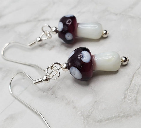 Lampwork Style Amethyst Purple Cap Mushroom Glass Bead Earrings