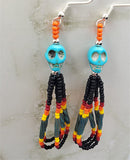Turquoise Dyed Magnesite Skull Earrings with Seed Bead Dangles