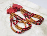 Red Magnesite Cross Bead Earrings with Seed Bead Dangles