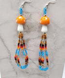 Orange Cap Lampwork Style Mushroom Bead Earrings with Seed Bead Dangles