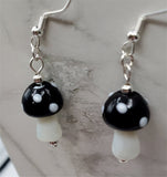 Lampwork Style Black Cap Mushroom Glass Bead Earrings