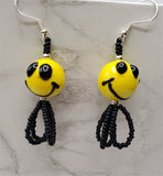 Happy Face Lampwork Style Glass Bead Earrings with Black Seed Bead Loop Dangles