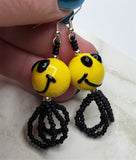 Happy Face Lampwork Style Glass Bead Earrings with Black Seed Bead Loop Dangles