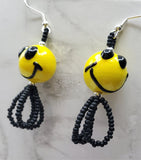 Happy Face Lampwork Style Glass Bead Earrings with Black Seed Bead Loop Dangles