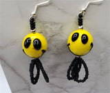 Happy Face Lampwork Style Glass Bead Earrings with Black Seed Bead Loop Dangles