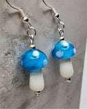 Lampwork Style Aqua Blue Cap Mushroom Glass Bead Earrings