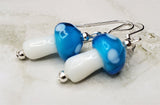Lampwork Style Aqua Blue Cap Mushroom Glass Bead Earrings