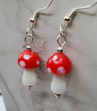 Lampwork Style Red Cap with White Spots Mushroom Glass Bead Earrings