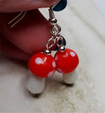 Lampwork Style Red Cap with White Spots Mushroom Glass Bead Earrings