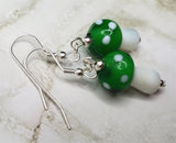 Lampwork Style Green Cap Mushroom Glass Bead Earrings