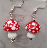 Lampwork Style Red Cap Mushroom Glass Bead Earrings