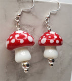 Lampwork Style Red Cap Mushroom Glass Bead Earrings