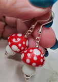 Lampwork Style Red Cap Mushroom Glass Bead Earrings