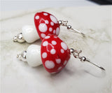 Lampwork Style Red Cap Mushroom Glass Bead Earrings