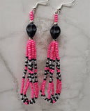 Black Dyed Magnesite Skull Earrings with Pink, Black and Silver Seed Bead Dangles