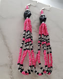 Black Dyed Magnesite Skull Earrings with Pink, Black and Silver Seed Bead Dangles