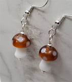 Lampwork Style Brown Cap with White Spots Mushroom Glass Bead Earrings
