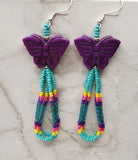 Purple Dyed Magnesite Butterfly Bead Earrings with Seed Bead Dangles