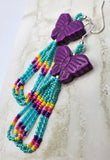 Purple Dyed Magnesite Butterfly Bead Earrings with Seed Bead Dangles
