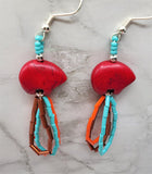 Red Zuni Bear Magnesite Bead Earrings with Bugle Bead Dangles