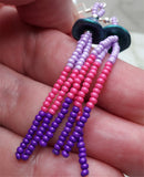Teal Glass Flower Cap Bead Earrings with Pink and Purple Seed Bead Dangles