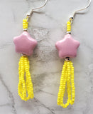 Ceramic Stars Beads Dangle Earrings with Yellow Seed Bead Dangles