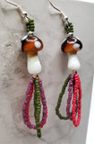 Brown Cap Lampwork Style Mushroom Bead Earrings with Seed Bead Dangles