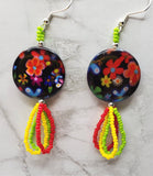 Flowery Shell Disc Bead Earrings with Seed Bead Dangles