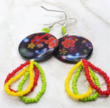 Flowery Shell Disc Bead Earrings with Seed Bead Dangles