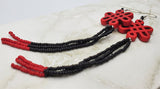 Red Dyed Magnesite Celtic Knot Bead Earrings with Black and Red Seed Bead Dangles