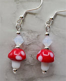 Lampwork Style Red Cap with White Spots Mushroom Glass Bead Earrings with Opal Swarovski Crystals