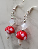 Lampwork Style Red Cap with White Spots Mushroom Glass Bead Earrings with Opal Swarovski Crystals