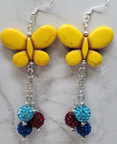 Yellow Dyed Magnesite Butterfly Bead Earrings with Pave Bead Dangles