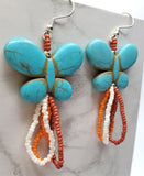 Turquoise Dyed Magnesite Butterfly Bead Earrings with Seed Bead Dangles